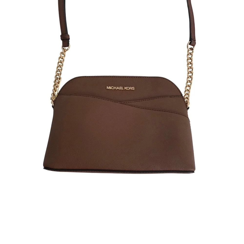 Michael Kors Brown Saffiano Leather Dome Crossbody Bag Gold Hardware